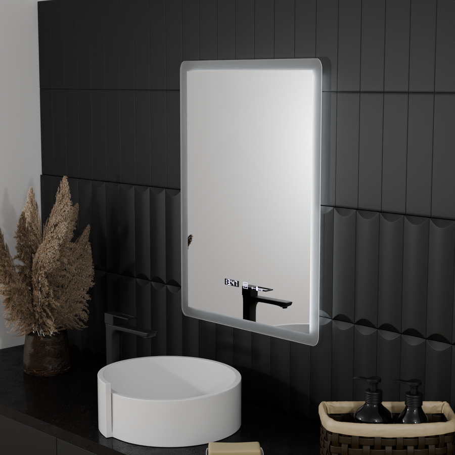 Prostokątne lustro LED 50x70cm Zampa Motion Blowlow Marcello System defracji zegara i delikatny termometr