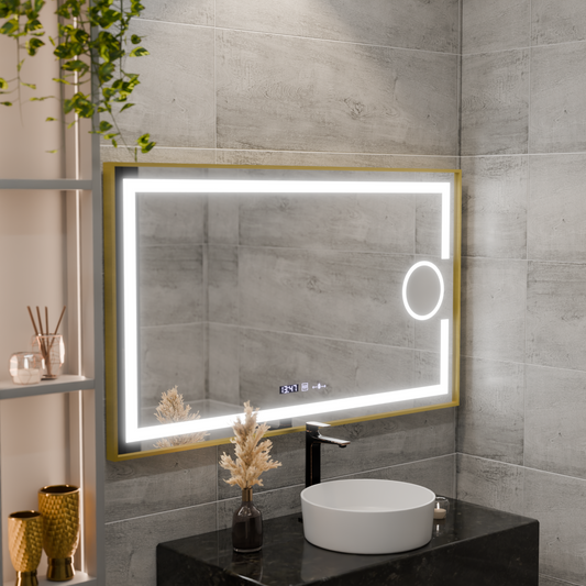 Lustro LED prostokątne 50x70cm Eclat MotionGlow Marcello System przeciwmgielny Zegar i termometr Ściemnialna lupa kosmetyczna