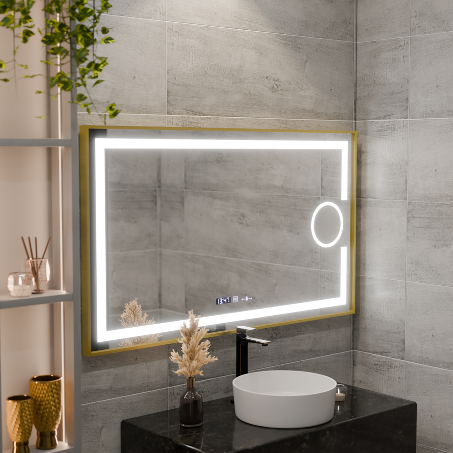 Lustro LED prostokątne 50x70cm Eclat MotionGlow Marcello System przeciwmgielny Zegar i termometr Ściemnialna lupa kosmetyczna