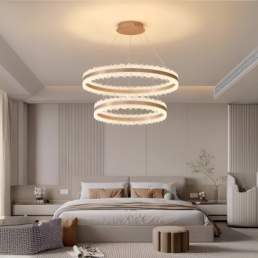 Żyrandol wiszący LED FOSCO Duo 126 W z pilotem, zimne/ciepłe/neutralne światło, ściemnialny, regulowana wysokość, złoty