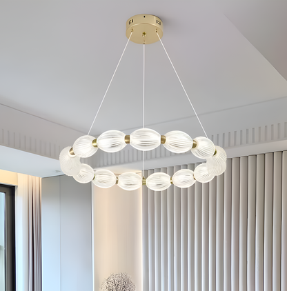 LED żyrandol zawieszony z pilotem Fausto II, 43 W, zimno/gorące/neutralne światło, niestabilna, regulowana wysokość, złoto