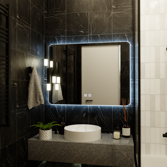 ARTEA Touch prostokątne lustro LED, 80X60cm, system odmgławiania, możliwość przyciemniania, światło wyścigowe 6000K Korman Mirrors E domyślny tytuł Alessandro Design