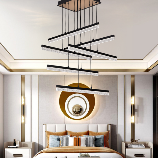 Podwieszany żyrandol kryształowy LED LT181/6BK, 84W, światło 3000/4000/6000K, czarny, regulowana wysokość