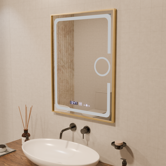 Lustro LED prostokątne 50x70cm Eclat MotionGlow Marcello System przeciwmgielny Zegar i termometr Ściemnialna lupa kosmetyczna