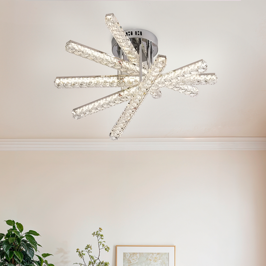 Żyrandol LED z pilotem LUELLA 64W, 5 elementów, liniowy, światło zimne/ciepłe/neutralne, ściemnialny, srebrny 