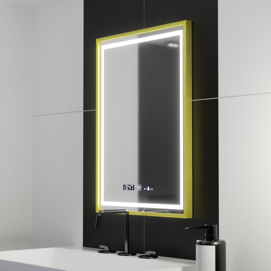 Prostokątne lustro LED 50x70cm Verite Royale Gold Motion Glow Marcello Defog System Zegar i termometr Ściemnialny 