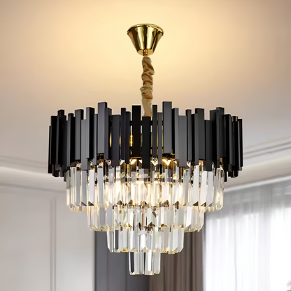 BLOIS Nobile Kryształowy Żyrandol 4xE14, Średnica 40cm, Czarny, Regulowana Wysokość