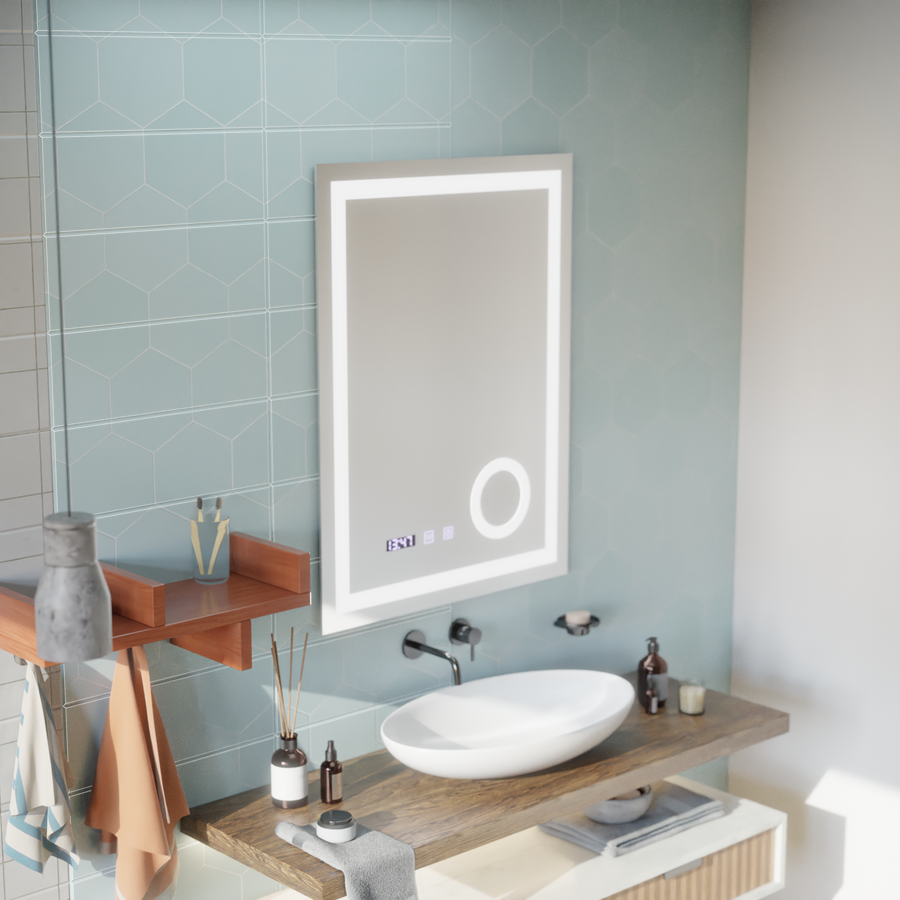 Manfred Touch LED Mirror Defog System, zegar i temperatura 60x80 cm Lupa kosmetyczna