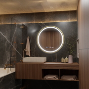 Okrągłe lustro LED, 60 cm, Celeste Royale Gold MotionGlow Marcello, system przeciwmgielny, zegar i termometr, ściemnialne 