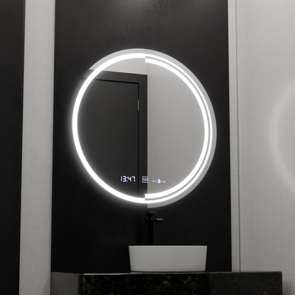Okrągłe lustro LED 60 cm Czujnik ruchu Glow Consuel Marcello System przeciwmgielny Zegar i termometr Ściemnialny 