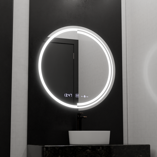 Okrągłe lustro LED 60 cm Czujnik ruchu Glow Consuel Marcello System przeciwmgielny Zegar i termometr Ściemnialny 