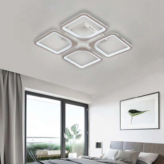 Żyrandol LED z pilotem ZOE 52W, 4 kwadraty, światło zimne/ciepłe/neutralne, ściemnialny, biały