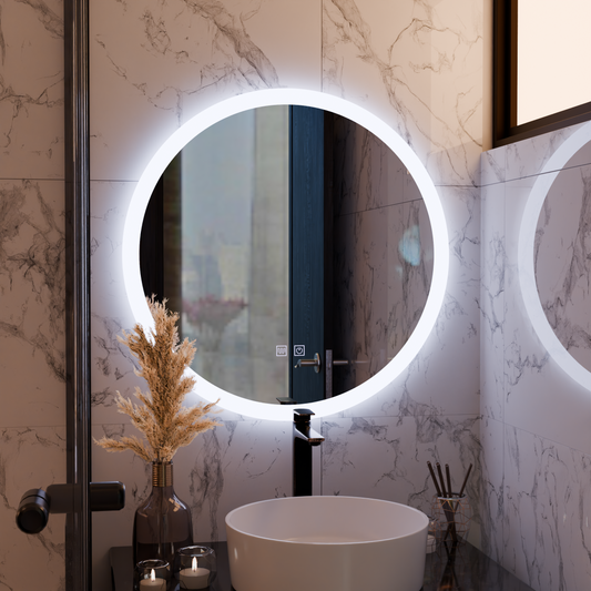 Okrągłe lusterko LED, 60 cm, dotyk noxia, system zniekształcony