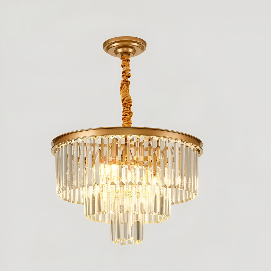 CHAMBORD Petito kryształowy żyrandol 3xE14, średnica 28 cm, matowe złoto, regulowana wysokość