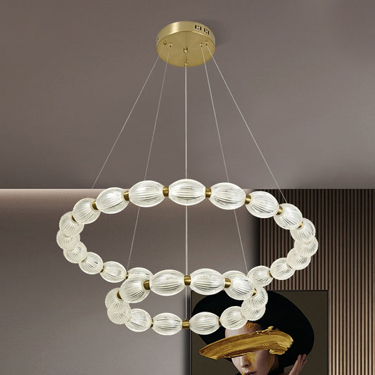 LED żyrandol LED zawieszony z pilotem Fausto, 85 W, zimno/gorące/neutralne światło, niestabilna, regulowana wysokość, złoto