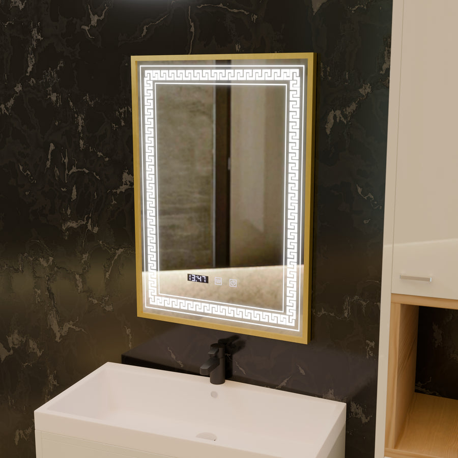 Lustro Bruno Touch LED z systemem przeciwmgielnym, zegarem i temperaturą 60x80 cm Rama szczotkowana srebrna