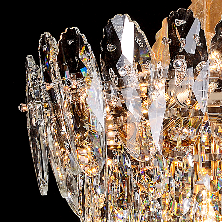 Żyrandol Kryształowy, Elegancja, 7xE14, Średnica 40cm, Błyszczące Złoto, Regulowana Wysokość, Metal i Kryształ