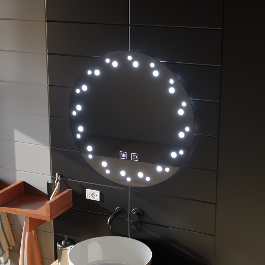 Lustro LED w kolorze kości słoniowej, system odmgławiania, średnica 60 cm, światło zimne 6000 K