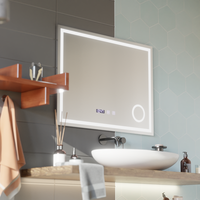 Lustro dotykowe LED Gunter System przeciwmgielny, zegar i temperatura 80x60 cm Lupa kosmetyczna