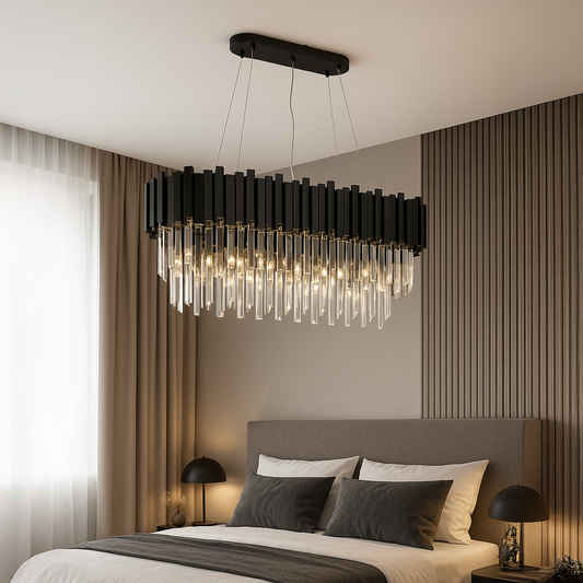 Żyrandol kryształowy BLOIS Eleganza 8xE14, średnica 49 cm, czarny, regulowana wysokość