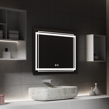 Prostokątne lustro LED, 50x70cm, Koven Touch, system przeciwmgielny, ściemnialne