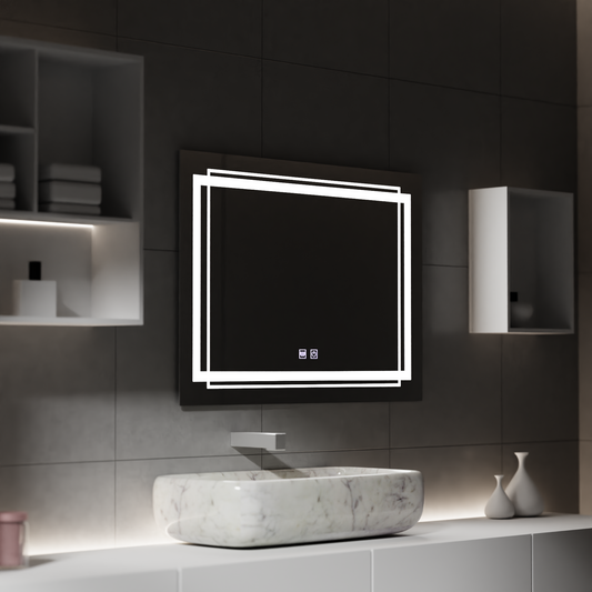 Prostokątne lustro LED, 50x70cm, Koven Touch, system przeciwmgielny, ściemnialne