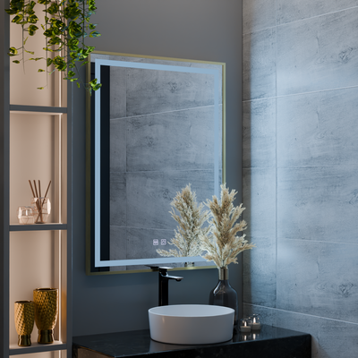 Lustro LED RAYNA Touch, 60x80 cm, funkcja odmgławiania, rama ze szczotkowanego złota