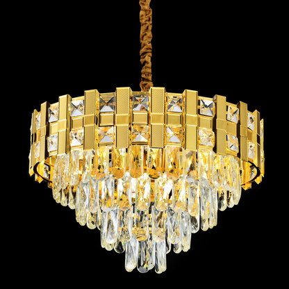 Żyrandol kryształowy BRAN Eleganza 8xE14, średnica 49 cm, błyszczące złoto, regulowana wysokość