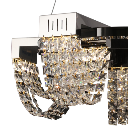 Żyrandol kryształowy LED 30W, CC370/500CH, średnica 49cm, błyszczący chrom, ciepłe, neutralne, zimne światło 3000K/4000K/6000K regulowana wysokość, metal i kryształ