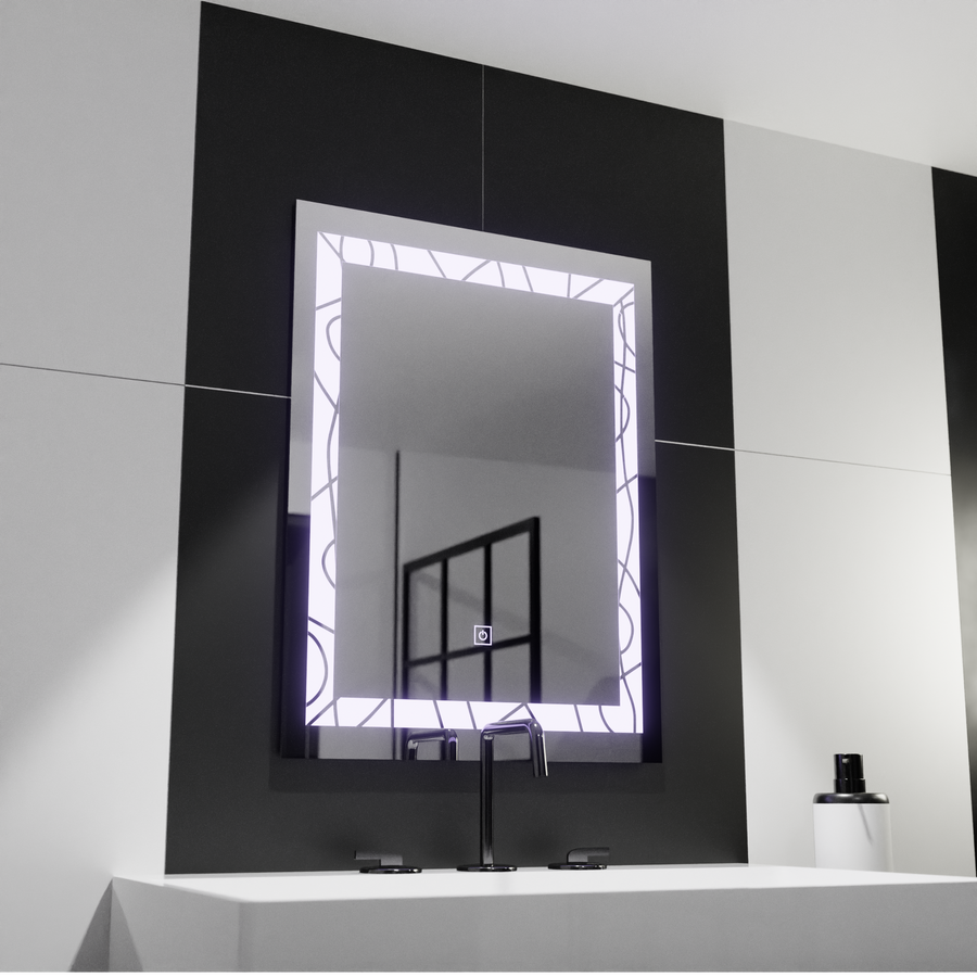 Prostokątne lustro LED, 60x80cm, rama dekoracyjna Basic Touch