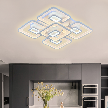 Żyrandol LED FELIX 107W z pilotem, 5 kwadratów, światło zimne/ciepłe/neutralne, ściemnialny, biały 