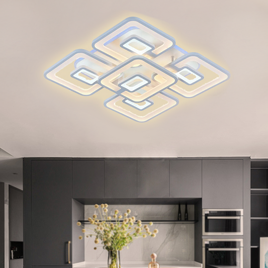 Żyrandol LED FELIX 107W z pilotem, 5 kwadratów, światło zimne/ciepłe/neutralne, ściemnialny, biały 