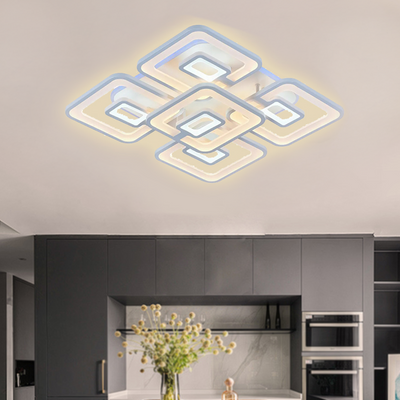 Żyrandol LED FELIX 107W z pilotem, 5 kwadratów, światło zimne/ciepłe/neutralne, ściemnialny, biały 