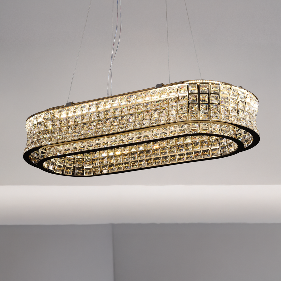 Żyrandol LED LLC130/1CH, kryształ i metal, 31W, 1 okrąg, możliwość przyciemniania, regulowana wysokość, światło zimne/ciepłe/neutralne, luksusowe oświetlenie