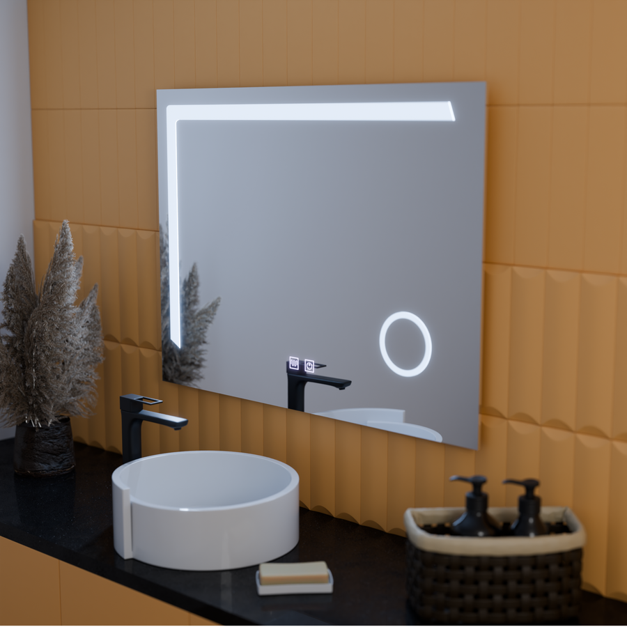Manfred Touch LED Mirror Defog System, zegar i temperatura 60x80 cm Lupa kosmetyczna