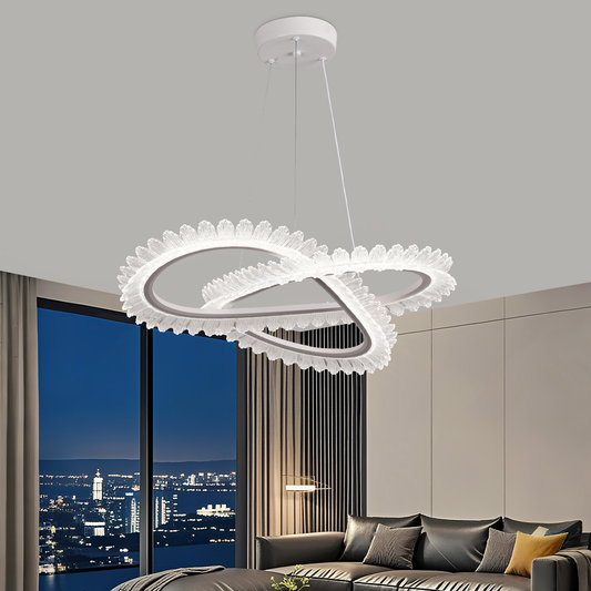 Żyrandol LED Luminis PRISM, kryształ i metal, 210 W, 4 okręgi, ściemnialny, regulowana wysokość, zimne/ciepłe/neutralne światło, luksusowe oświetlenie