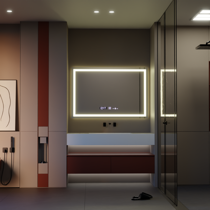 Lustro LED prostokątne 120x80cm Vérité MotionGlow Marcello, system przeciwmgielny, termometr i zegar, ściemnialne 