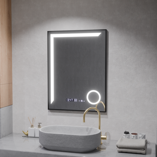 Lustro LED z czujnikiem ruchu MotionGlow Francesca 80x60 cm Ciepłe/Zimne/Neutralne światło Ściemnialny System przeciwmgielny Termometr Zegar Kolekcja Marcello Funghi