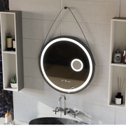 Okrągłe lustro LED, 60 cm, czujnik ruchu Micah Marcello MotionGlow, system przeciwmgielny, zegar i termometr, lupa kosmetyczna, ściemnialna 