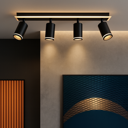 Żyrandol LED Ellen 46W, zimne/ciepłe/neutralne światło, regulowany projektor, akryl i czarny metal 