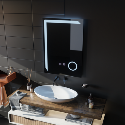 Manfred Touch LED Mirror Defog System, zegar i temperatura 60x80 cm Lupa kosmetyczna