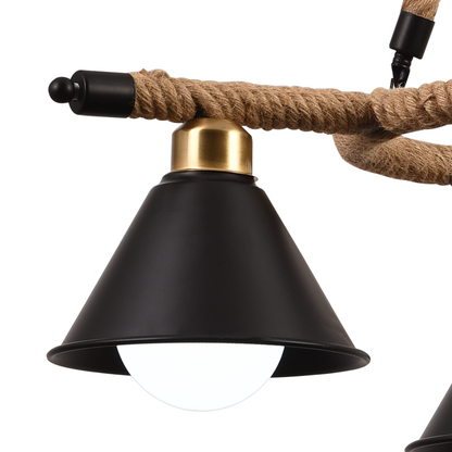 Żyrandol linowy, 2*E27, brązowy, metal i lina