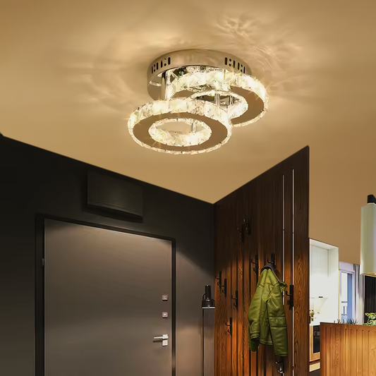LED żyrandol z Crystal Royalo Rotonda 26W, 2 kółka, zimno/gorące/neutralne światło, błyszczący chrom