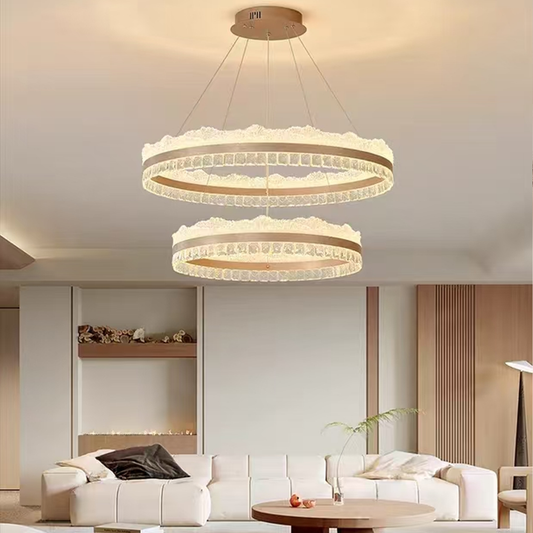 Żyrandol wiszący LED NIVALIS z pilotem, 126 W, światło zimne/ciepłe/neutralne, ściemnialny, regulowana wysokość, złoty