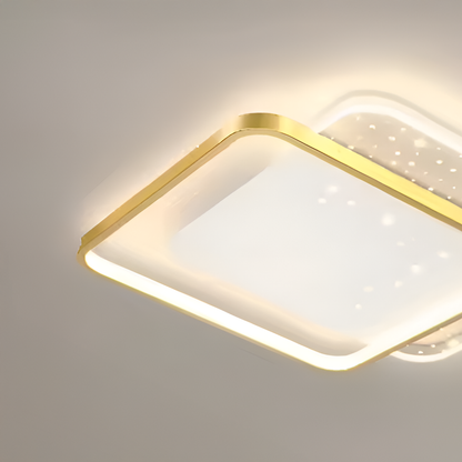 LED żyrandol z pilotem Gildra 110W, 2 kwadraty, zimno/gorące/neutralne światło, niestabilne, złote