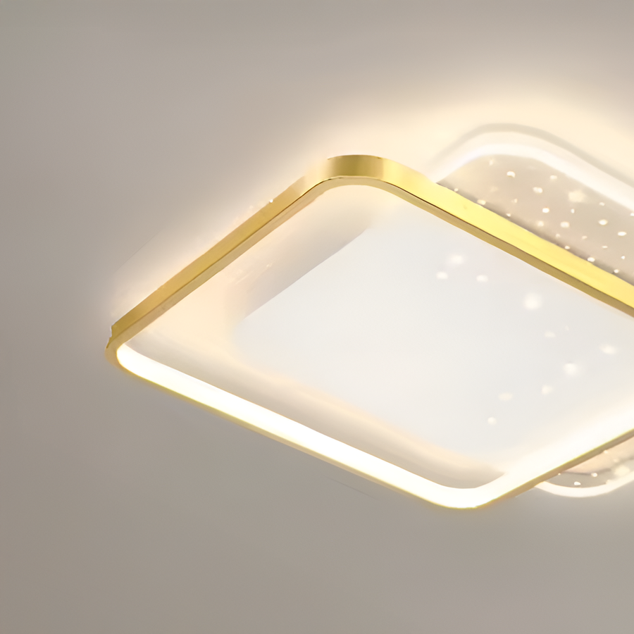 LED żyrandol z pilotem Gildra 110W, 2 kwadraty, zimno/gorące/neutralne światło, niestabilne, złote