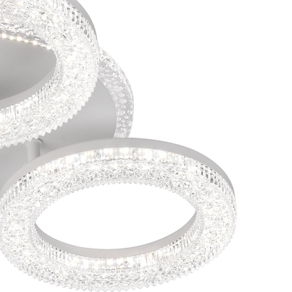 Żyrandol LED Singrid z pilotem, 50 W, 3000 K/4000 K/6000 K, ściemnialny, biały, kryształy, 3 kółka