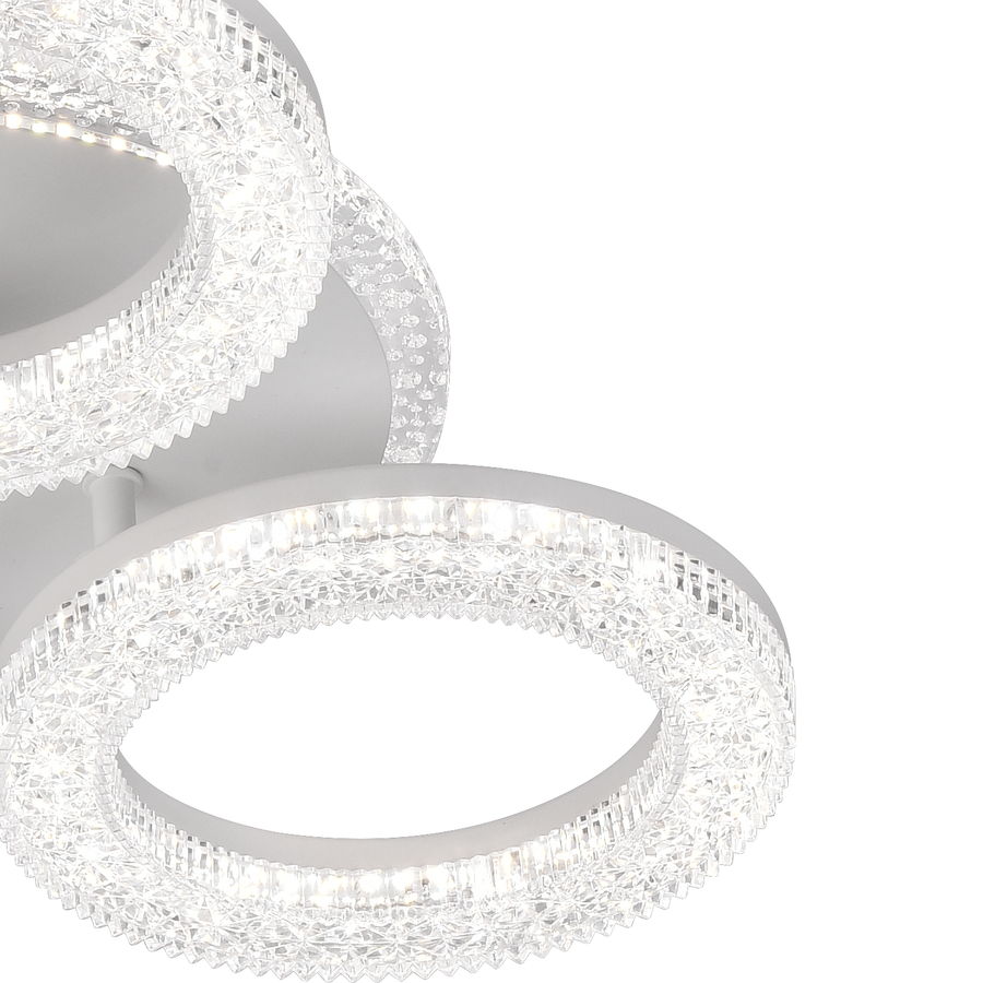 Żyrandol LED Singrid z pilotem, 50 W, 3000 K/4000 K/6000 K, ściemnialny, biały, kryształy, 3 kółka