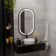 Lustro LED Helmut Sensor System odmgławiania, zegar i temperatura 50x90 cm Czarna ramka Szczotkowane Marcello Funghi