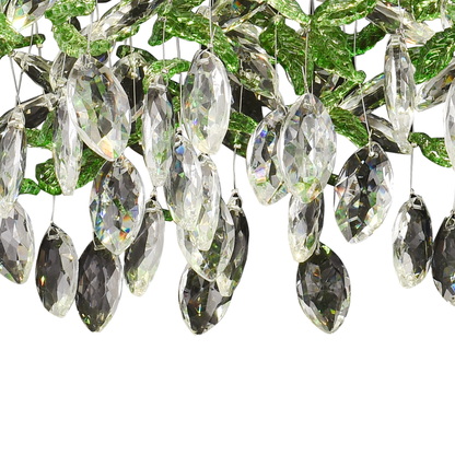 Kryształowy żyrandol LED LLC211/550GN okrągły, 30W, światło zimne/ciepłe/neutralne, zielone kryształy, błyszczący chrom